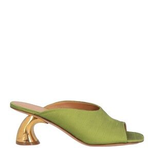Dries Van Noten green square-toe, peep-toe mules with 70mm gold sculptural heel